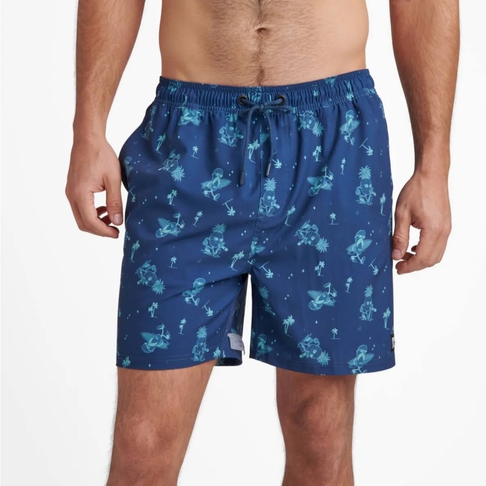 Reef Blue Swim Trunks with Tropical Design